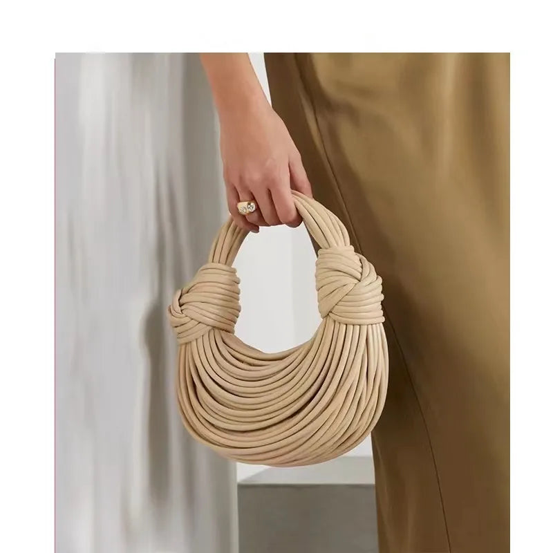 Luxury Designer Brand Handwoven Noodle Bags Rope Knotted Pulled Hobo Silver Evening Clutch