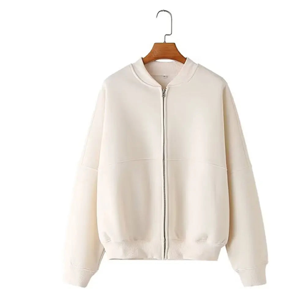 TRAFZA Women's Fall 2-Piece Retro Solid Color Zip Bomber Jacket Sweatshirt+High Waist Lace Up Women's Wide Leg Pants Street Wear