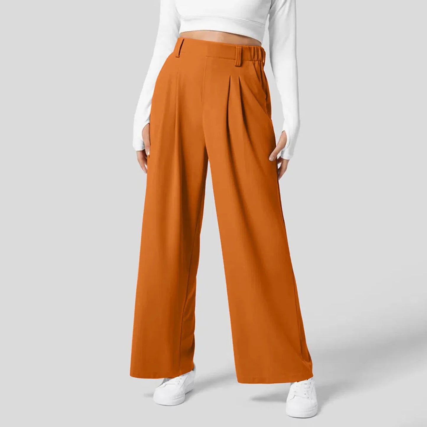 Women Straight High Waisted Trousers  Fashionable Casual Loose Women'S Pants Solid Color Wide Leg Trousers