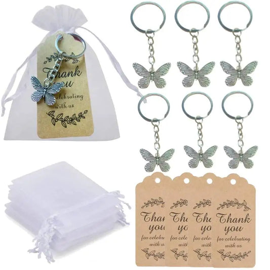 10 Sets Butterfly Party Favors Butterfly Keychain with Thank You Kraft Tags Wedding Gift,Souvenirs to Guests