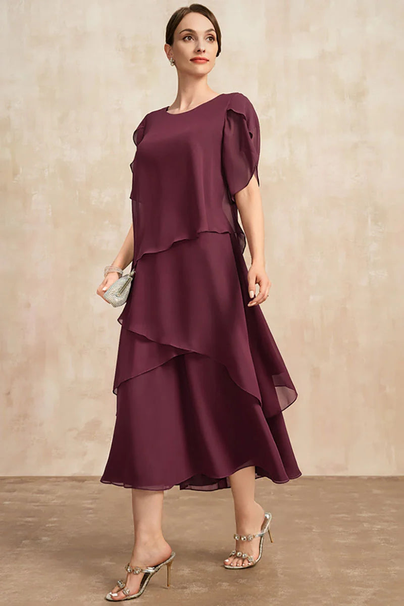 Chiffon Women's Dress Summer Irregular Midi Dresses Ladies Elegant Short Sleeve Party Dress Wedding