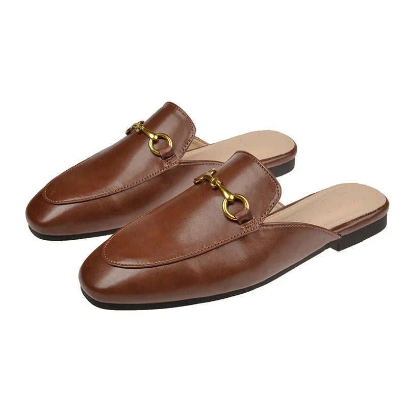 2025 Summer Women's Closed-Toe Flat Mules Horsebit Loafers Casual Stylish Slippers for Outdoor Wear
