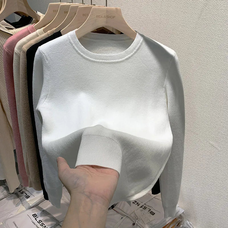 O Neck Winter Sweater for Women Thicken Slim Soft Knitted