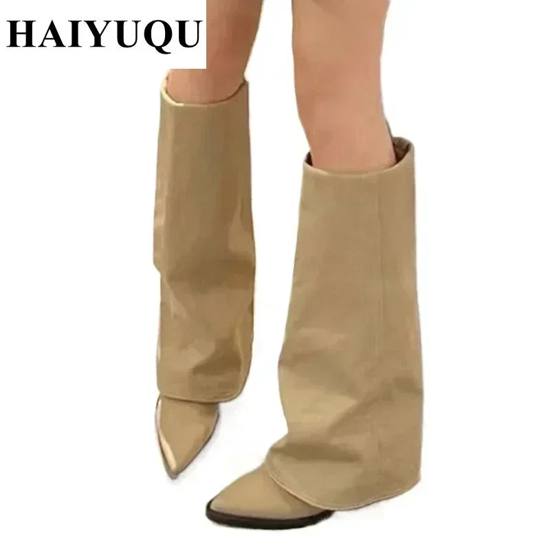Knee High Heels Women Boots Leather