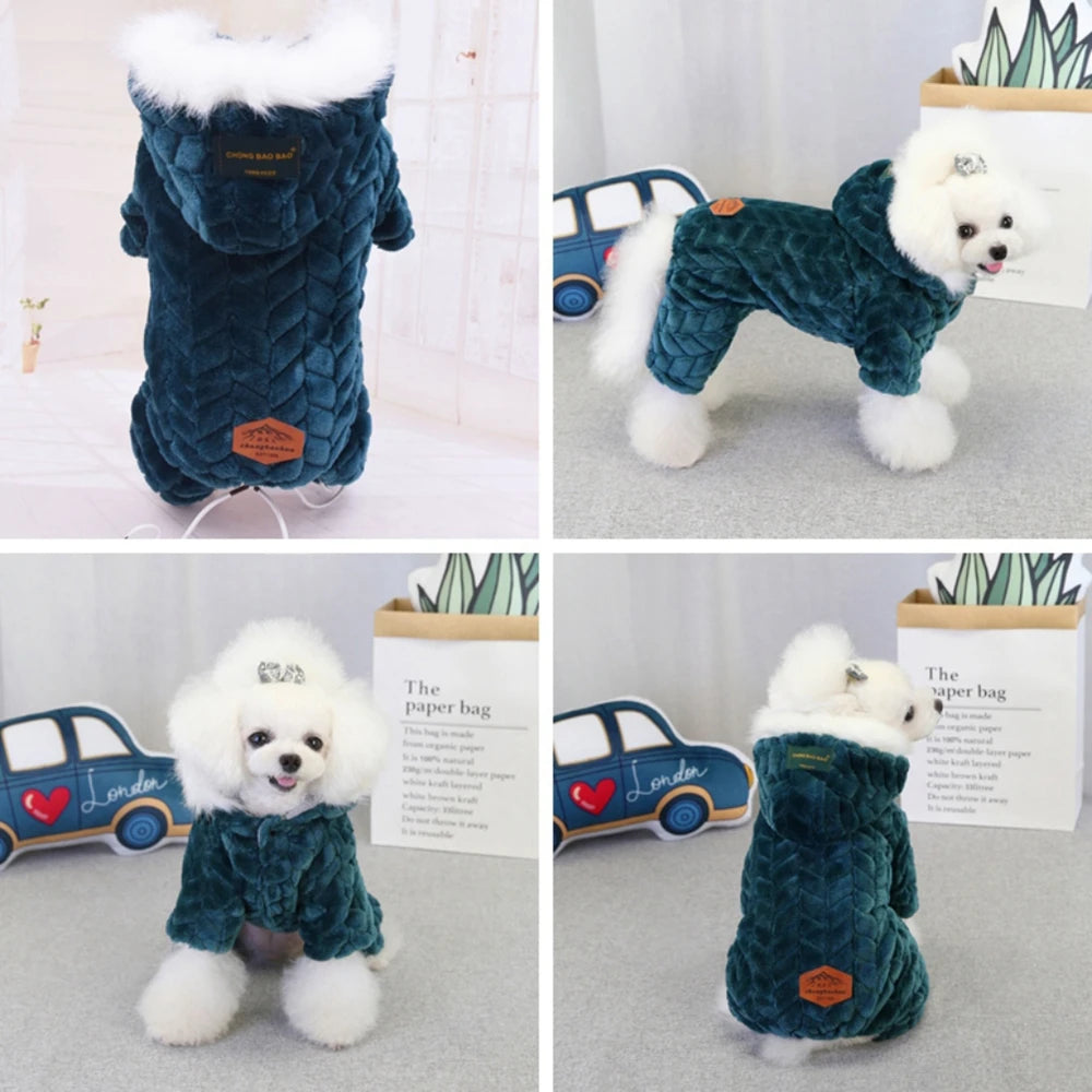 Winter Pet Dog Clothes Thicker Polyester Cotton Coat Jumpsuit Four-legged Down Jacket