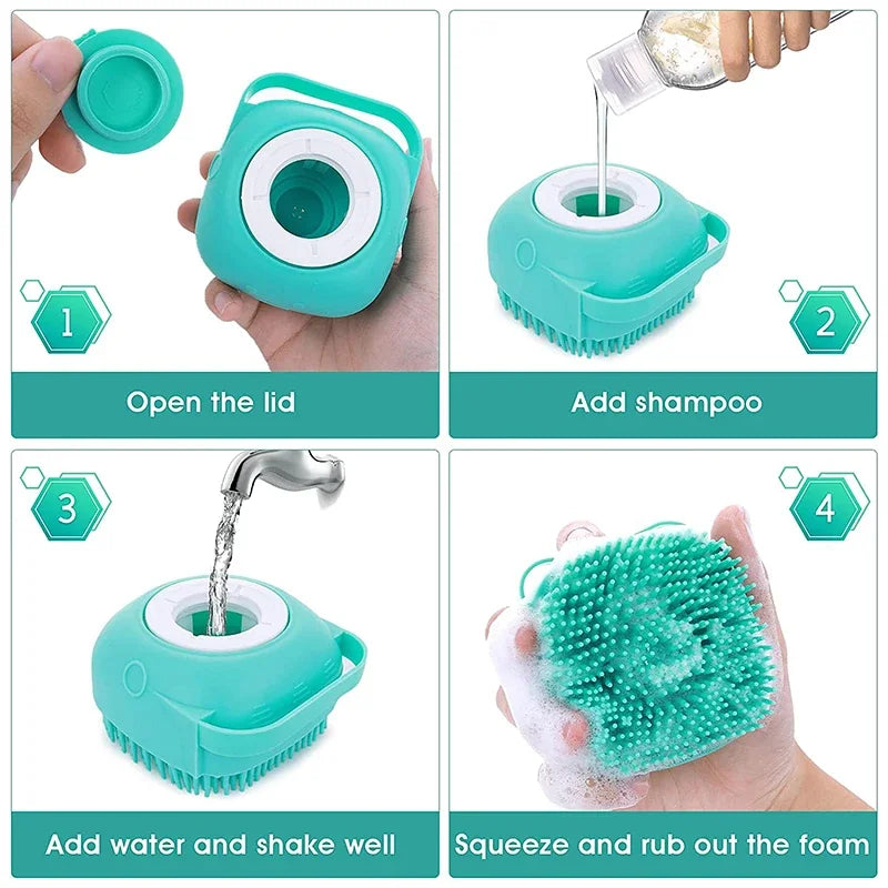 Pet Shampoo Dispenser Massager Bath Brush Bathroom