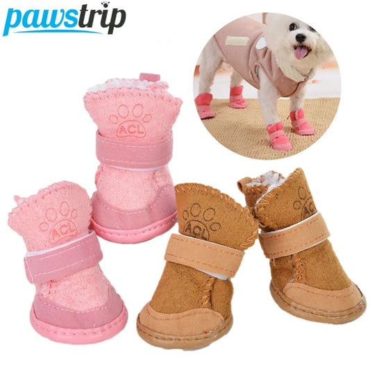 4Pcs/set Warm Pet Dog Shoes for Small Medium Dogs Cute Dog Boots Outdoor Non-Slip Puppy Sneakers Anti-Slip Dog Foot Protector