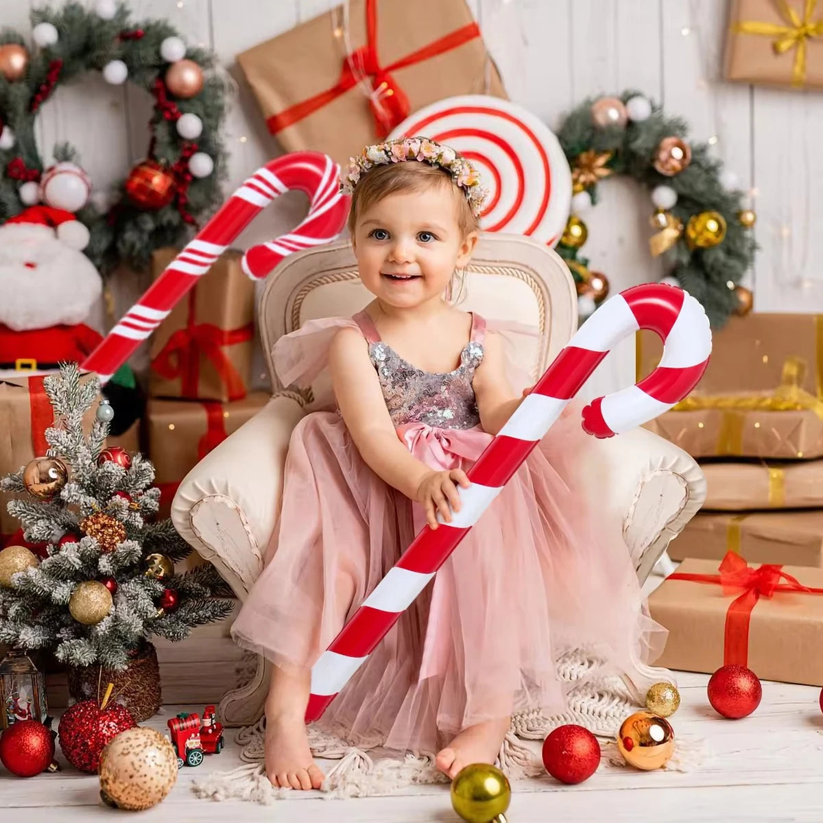 Inflatable Christmas Candy Cane Stick Balloons Merry Christmas Decorations For Home 2024