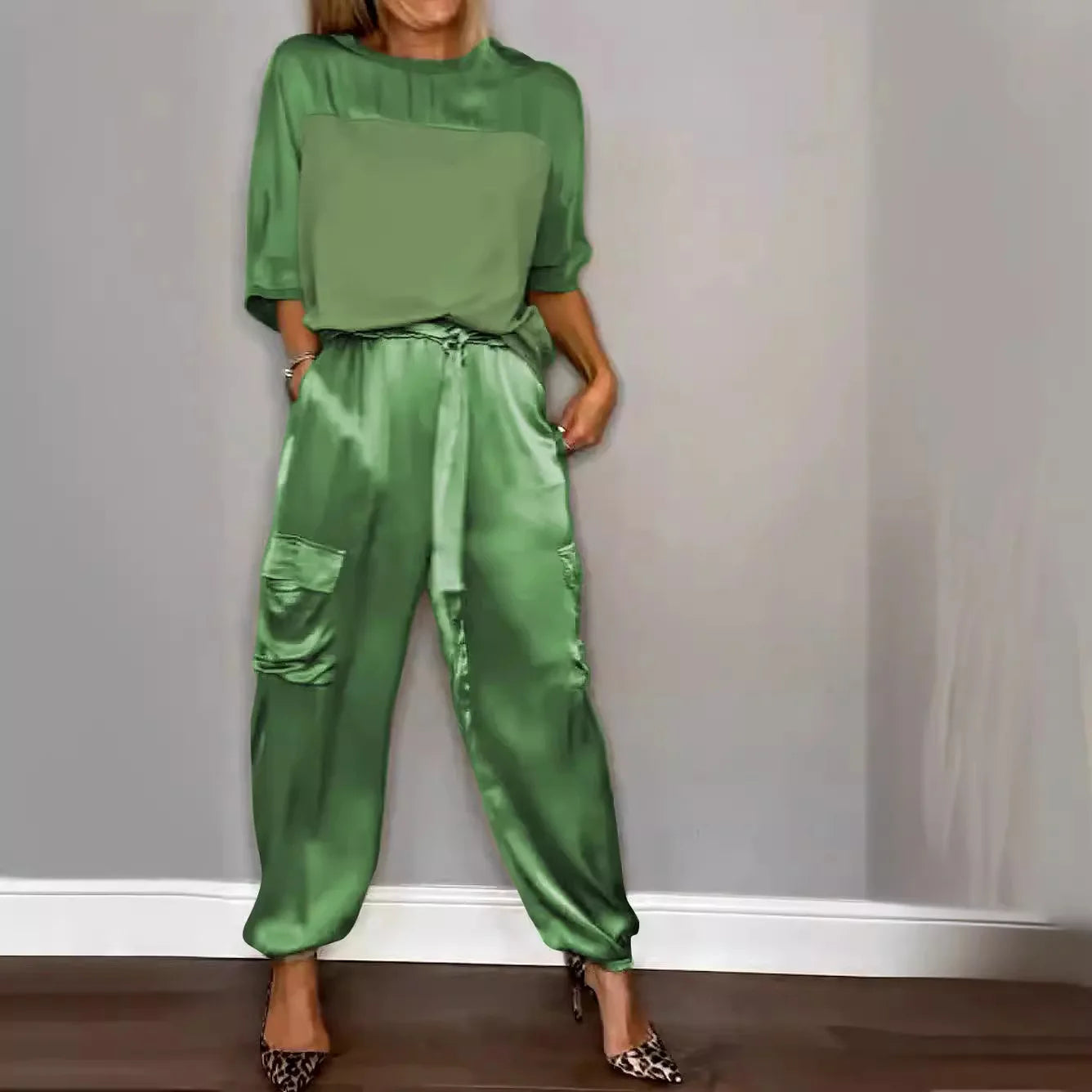 Elegant Women's Smooth Satin Set Street