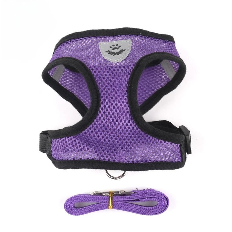 Cat Dog Harness with Lead Leash Adjustable Vest Polyester Mesh Breathable