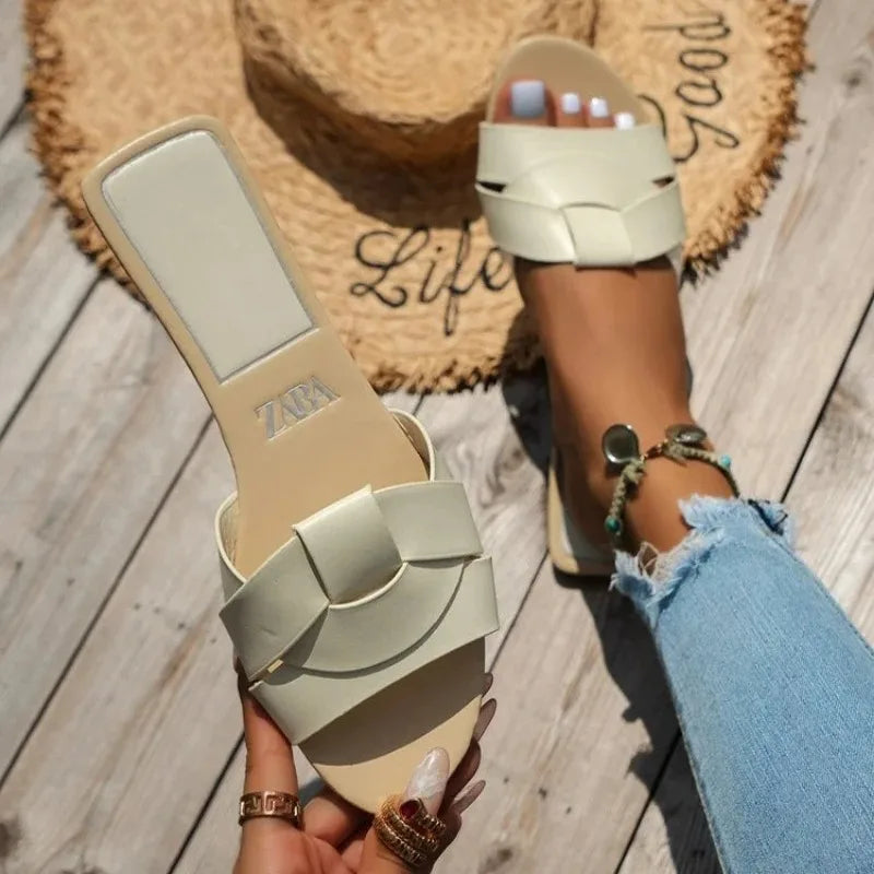 Summer New Women Designer Brand Flat Slippers Woven with Comfortable Women's Shoes Casual Bottom Slippers Woman Shoes