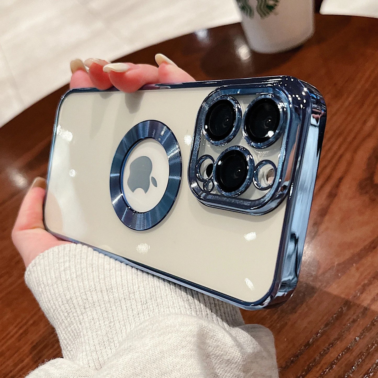 Luxury Plating Charm Logo Hole Hollow Case For iPhone15 14 13 11 12 Pro Soft Transparent Shockproof Cover