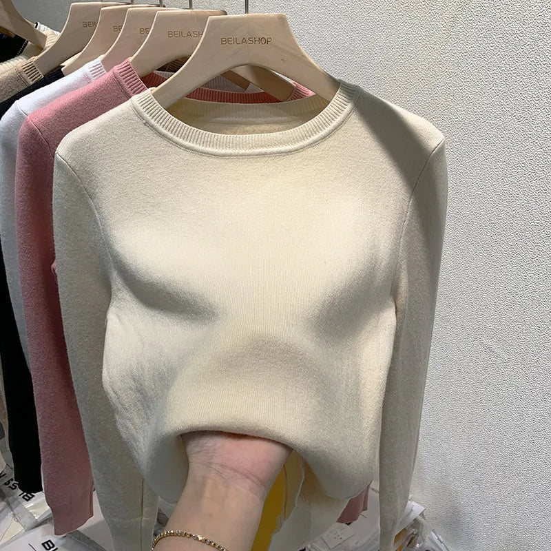 O Neck Winter Sweater for Women Thicken Slim Soft Knitted