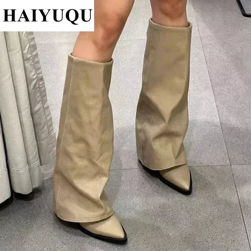 Knee High Heels Women Boots Leather