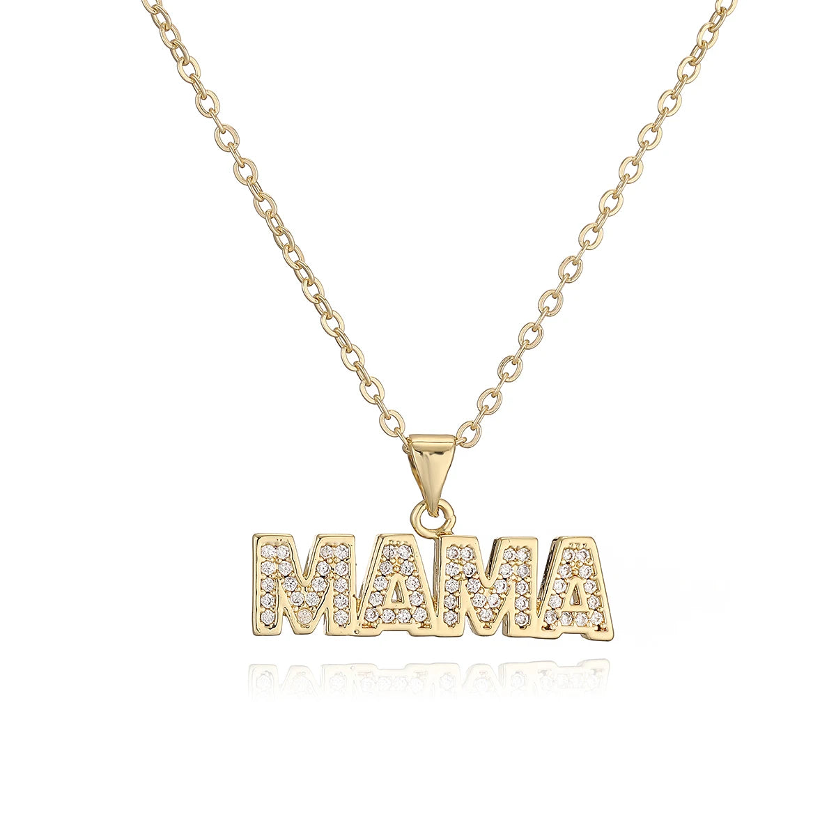 NEWBUY 2025 Fashion Gold Color AAA CZ Inlay MAMA Pendant Necklaces Mother's Day Gift