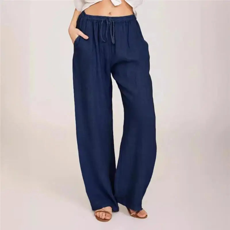 Epligg Summer Autumn Cotton Linen Wide Leg Pants for Women Pants Full Length Casual Pants Female Solid Loose Straight Trousers