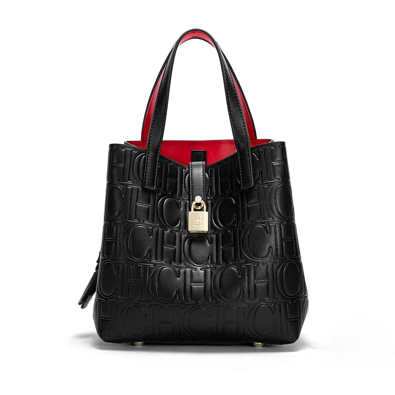 Women's Handbag Letter Printed Metal Accessories Large Capacity Solid Color