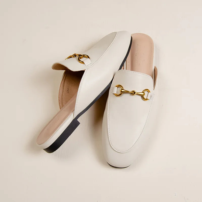 2025 Summer Women's Closed-Toe Flat Mules Horsebit Loafers Casual Stylish Slippers for Outdoor Wear