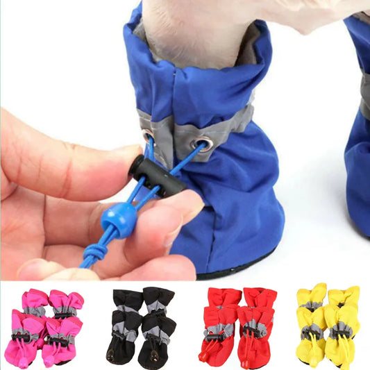 4pcs/set Waterproof Pet Shoes Anti-Slip Rain Boots