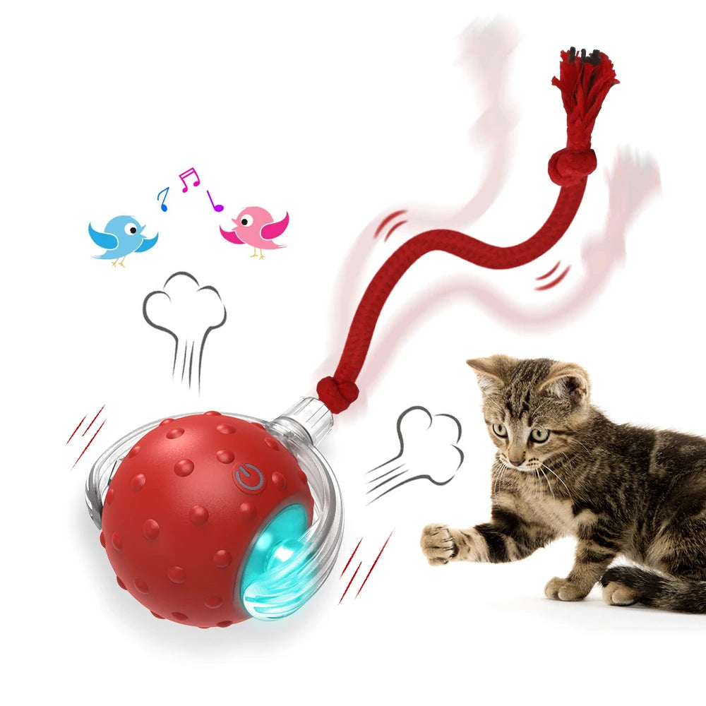 New Cat Rolling Ball Bird Chirping Interactive Cats Toys Motion Sensor Cat Toy Balls Random Rolling Pet Kitten Teaser Long Tail