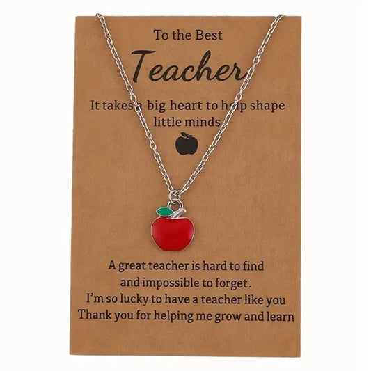 2025 New Fashion Enamel Red Apple Pendant Necklace With Inspirational Card Teacher Day Jewelry Gifts