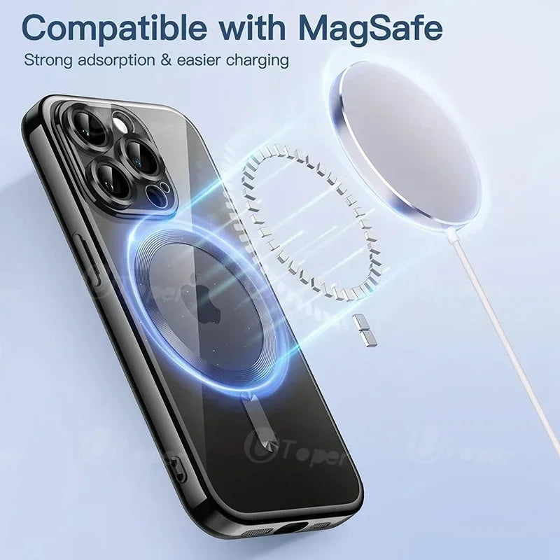 Luxury Plating Soft  Case For iPhone 15 14 Pro Max 15 13 12 11 Plus Magnetic Wireless Charging Clear Back Cover