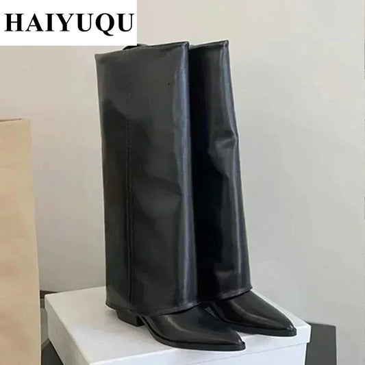 Knee High Heels Women Boots Leather