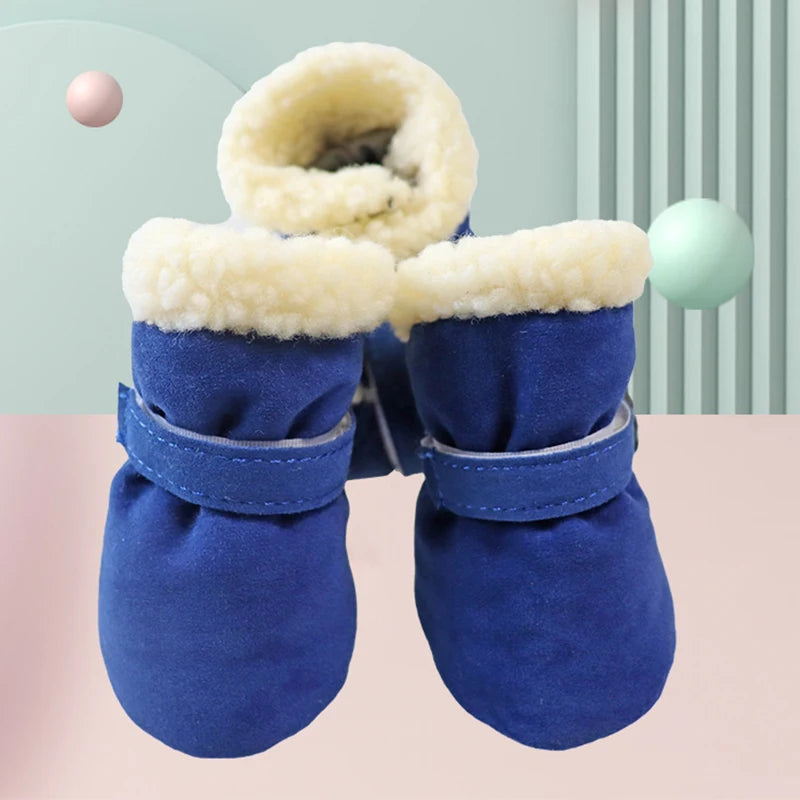 4Pcs/Lot Winter Thick Warm Dog Shoes Soft Plush Non-Slip Waterproof Snow Boot