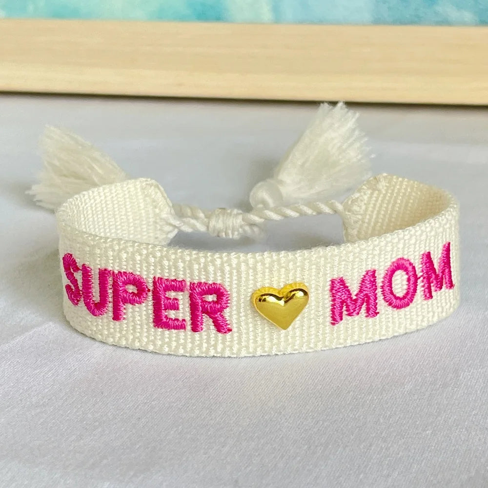 Woven Embroidery Bracelets Adjustable Bracelet Gift For Super Mom