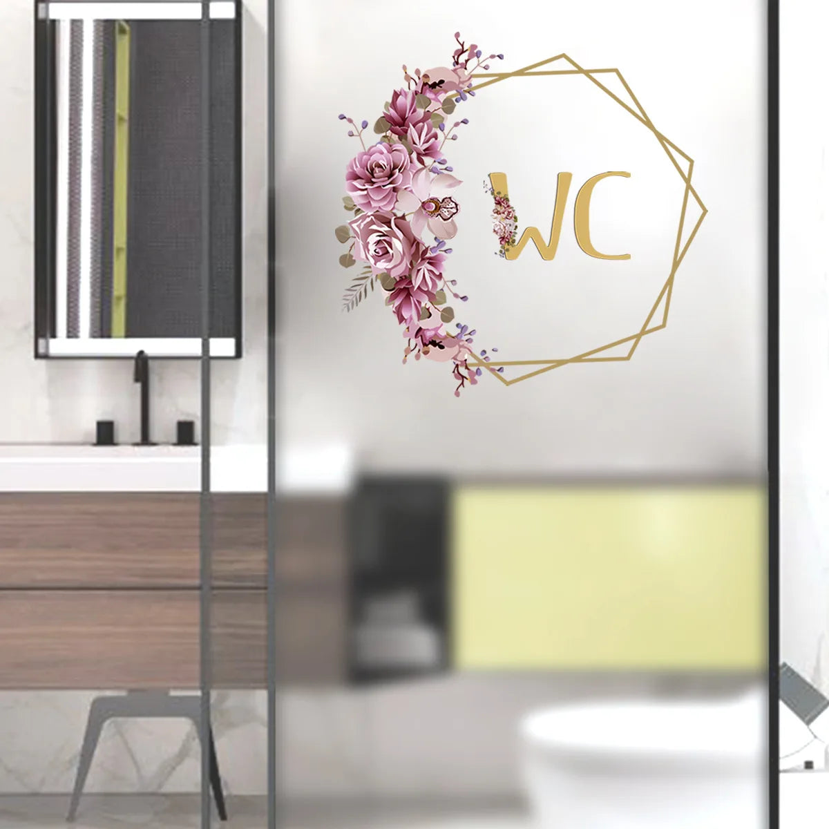 Flowers Men  and Women WC Wall Sticker for Bathroom Decoration Vinyl Home Decals Waterproof Poster Door Stickers Toilet Sign