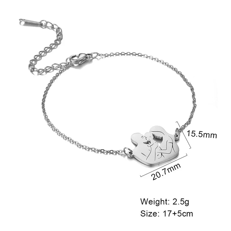 Teamer Stainless Steel Baby Mom Beads Charm Bracelet Red Black Purple Rope Bracelets Family Jewelry for Women Mother's Day Gift
