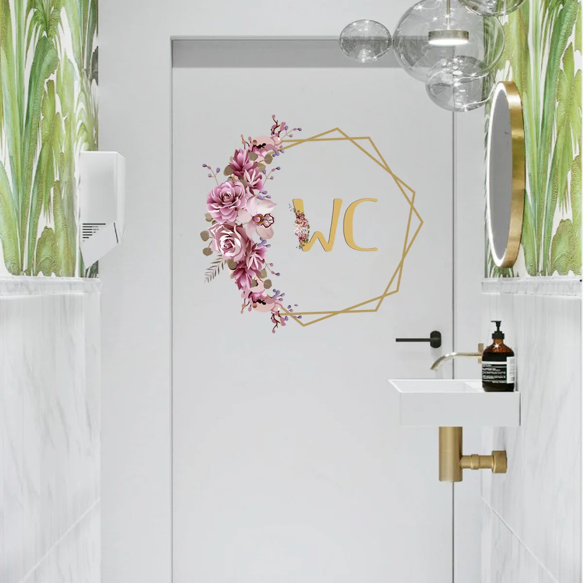 Flowers Men  and Women WC Wall Sticker for Bathroom Decoration Vinyl Home Decals Waterproof Poster Door Stickers Toilet Sign