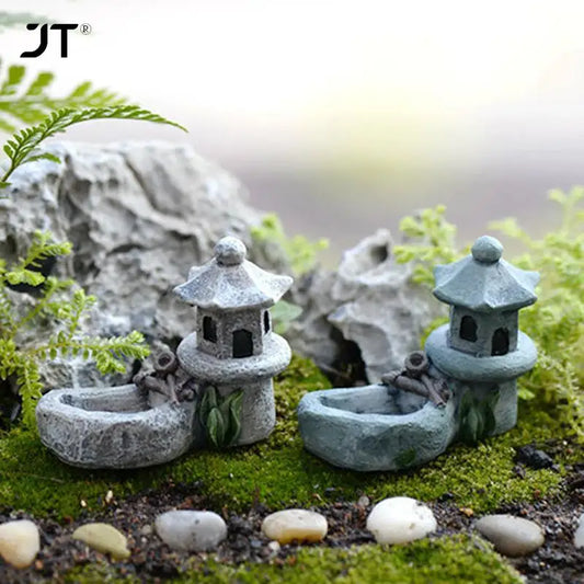 Mini Retro Pond Tower Resin Craft Fairy Garden Decor Figurines Toys DIY Miniatures Terrarium Micro Landscape Home Ornaments