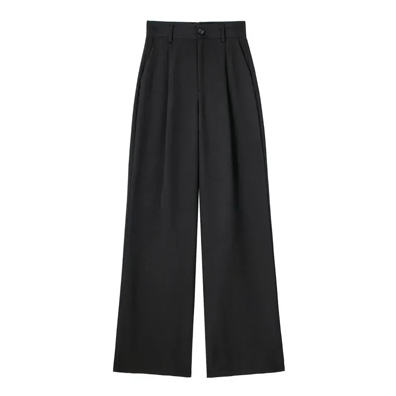 ASDS Women's Formal Pants Office Wear Women Striped Grey Black Pants Woman High Waist Baggy Suit Pants Casual Wide Leg Trousers