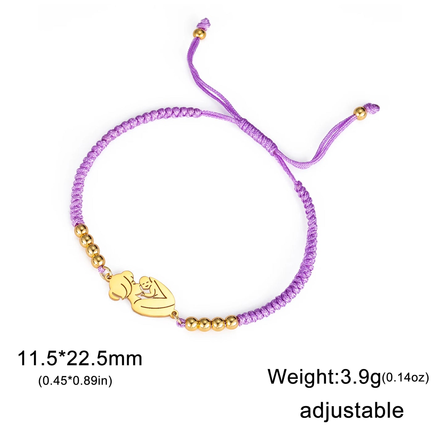 Teamer Stainless Steel Baby Mom Beads Charm Bracelet Red Black Purple Rope Bracelets Family Jewelry for Women Mother's Day Gift