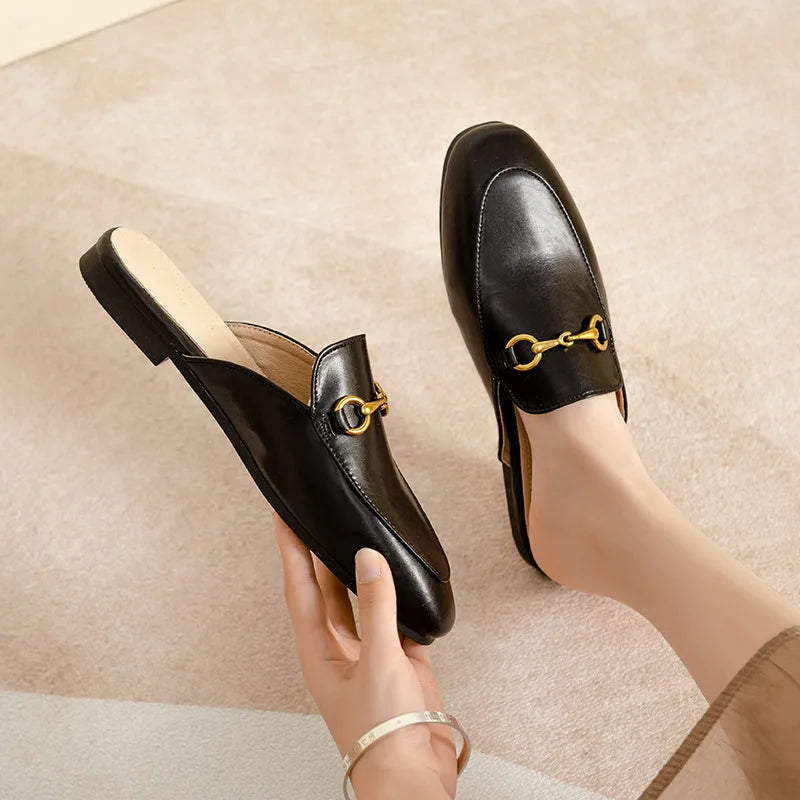 2025 Summer Women's Closed-Toe Flat Mules Horsebit Loafers Casual Stylish Slippers for Outdoor Wear