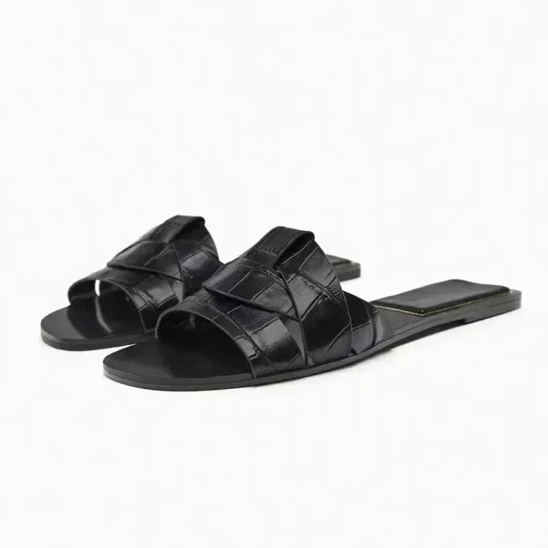 Summer New Women Designer Brand Flat Slippers Woven with Comfortable Women's Shoes Casual Bottom Slippers Woman Shoes