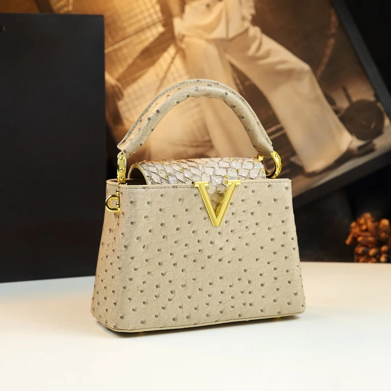 Letter Small Shoulder Crossbody Bag Pink Ostrich Print Portable Messenger Shell Bags 2024 New