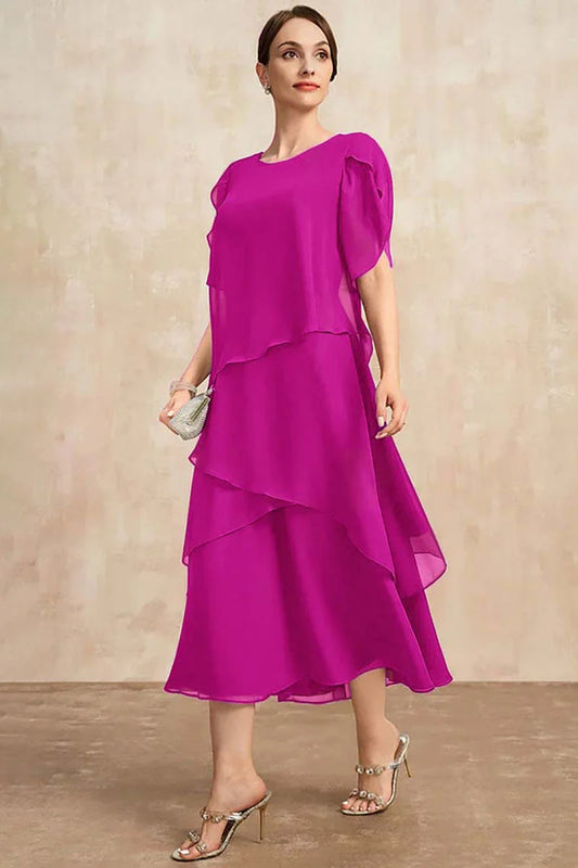 Chiffon Women's Dress Summer Irregular Midi Dresses Ladies Elegant Short Sleeve Party Dress Wedding