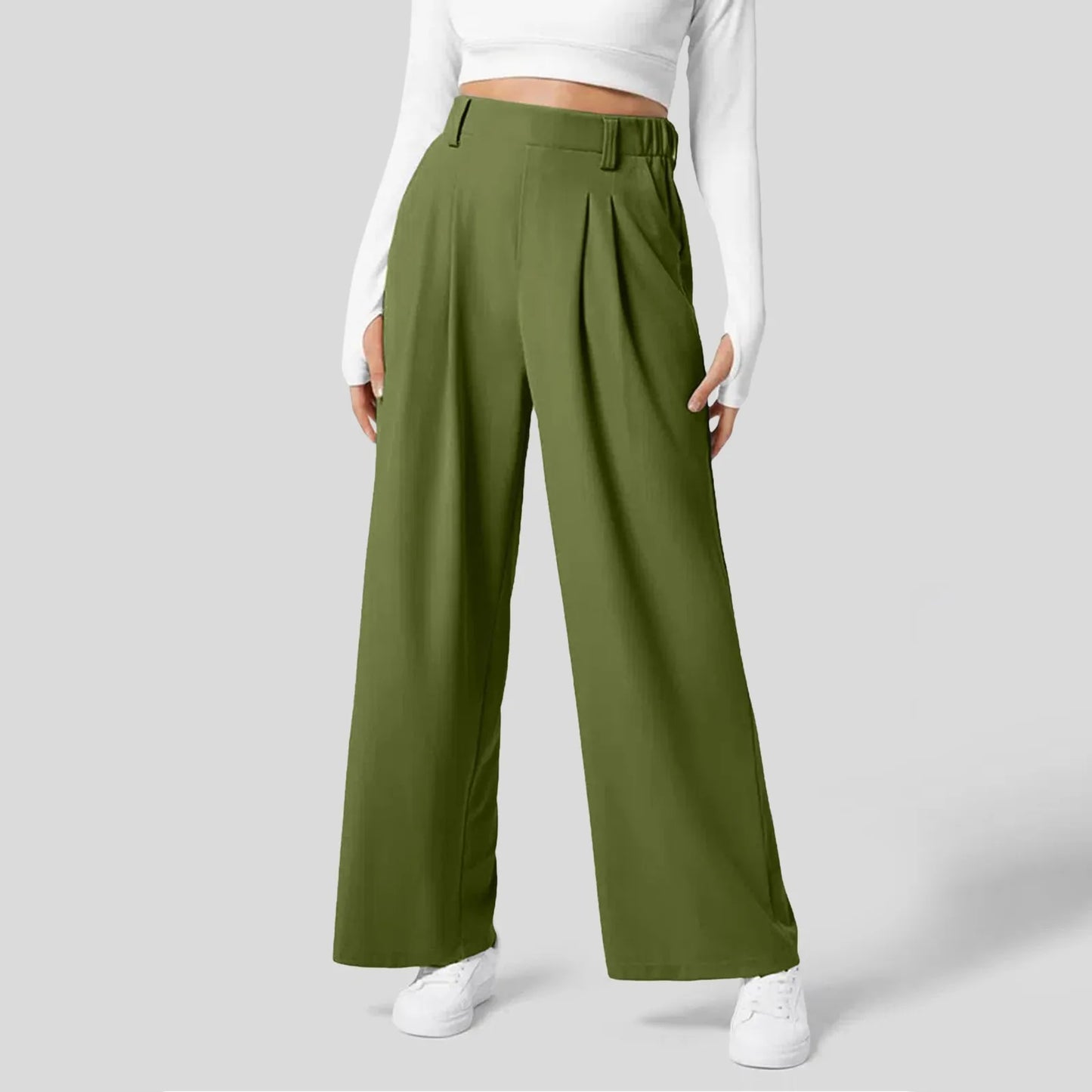 Women Straight High Waisted Trousers  Fashionable Casual Loose Women'S Pants Solid Color Wide Leg Trousers