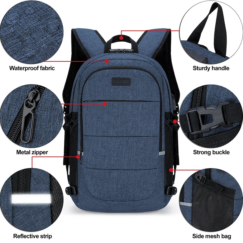 Fashionable Multi Pocket Neutral Backpack, Waterproof, Anti-theft, 14 Inch Computer Backpack, USB And Headphone Reserved Ports