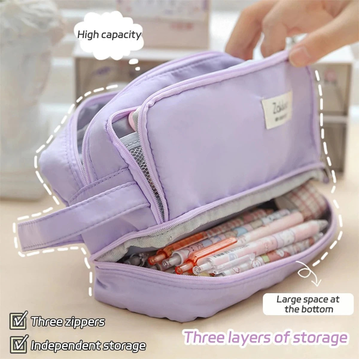 Macaron Pencil Case Double layer Large Capacity pencil bag Cute Back to School Stationery Supplies Schools & Offices