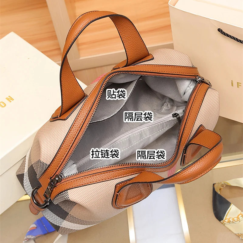 Luxury Fashion Plaid Canvas Women Messenger Shoulder Bags