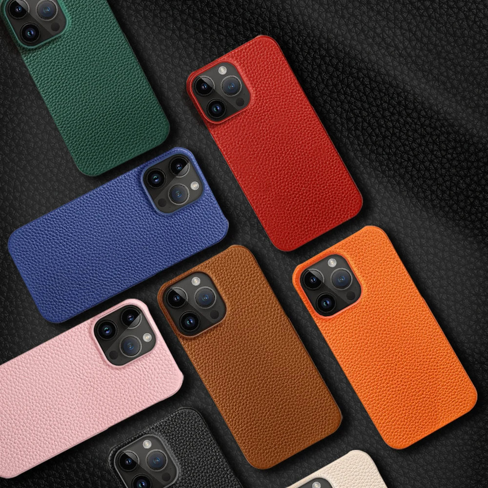 Luxury Genuine Cowhide Leather Phone Case for iPhone 15 13 14 Pro Max 15Pro 14Pro 12 Pro Max Shockproof Back Cover