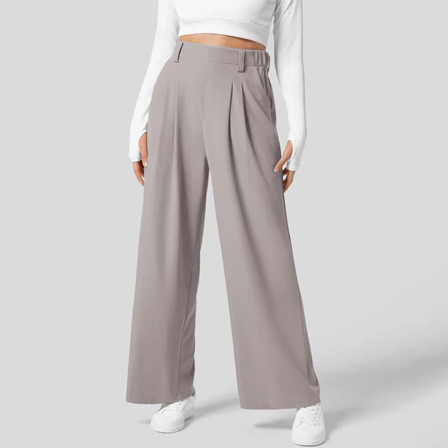 Women Straight High Waisted Trousers  Fashionable Casual Loose Women'S Pants Solid Color Wide Leg Trousers