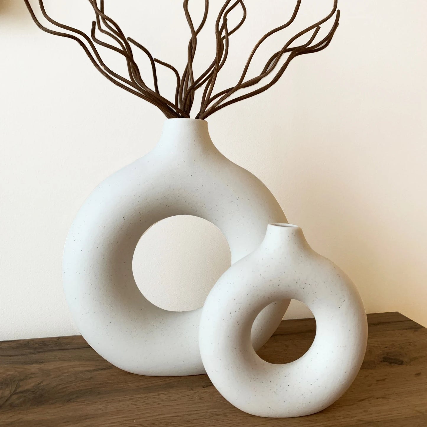 Nordic Vase Circular Hollow Ceramic Donuts Flowerpot