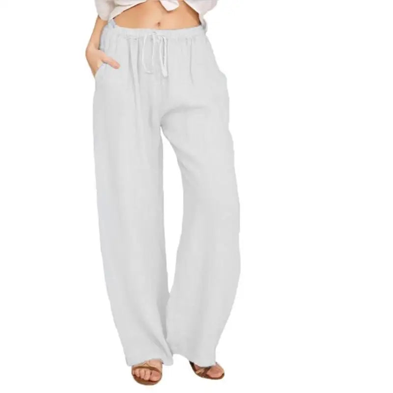 Epligg Summer Autumn Cotton Linen Wide Leg Pants for Women Pants Full Length Casual Pants Female Solid Loose Straight Trousers