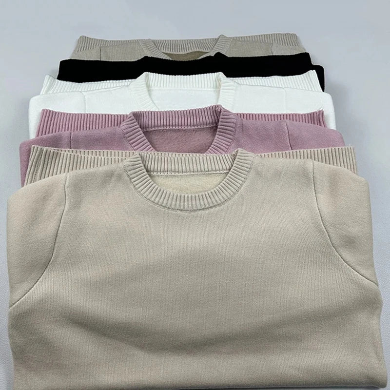 O Neck Winter Sweater for Women Thicken Slim Soft Knitted