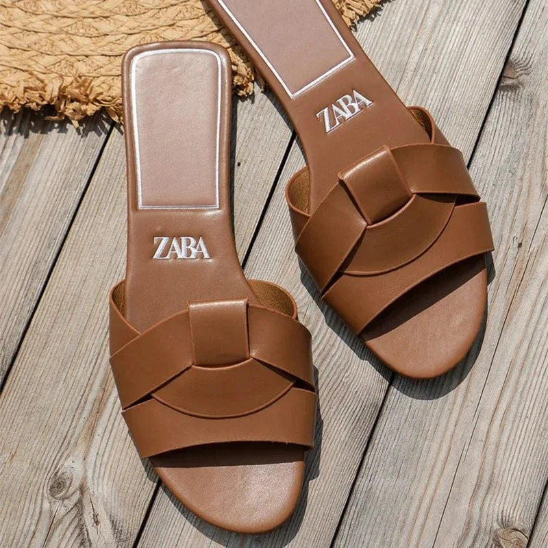 Summer New Women Designer Brand Flat Slippers Woven with Comfortable Women's Shoes Casual Bottom Slippers Woman Shoes