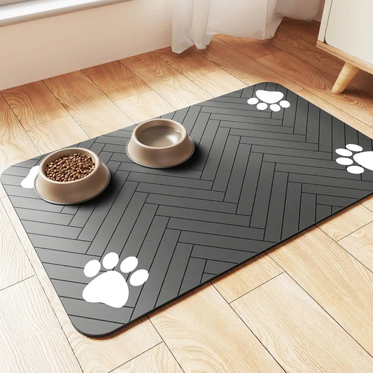 Feeding Mat-Absorbent Pet Placemat for Food and Water Bowl, with Waterproof Rubber Backing, Quick Dry Water Mat for Dog Cat